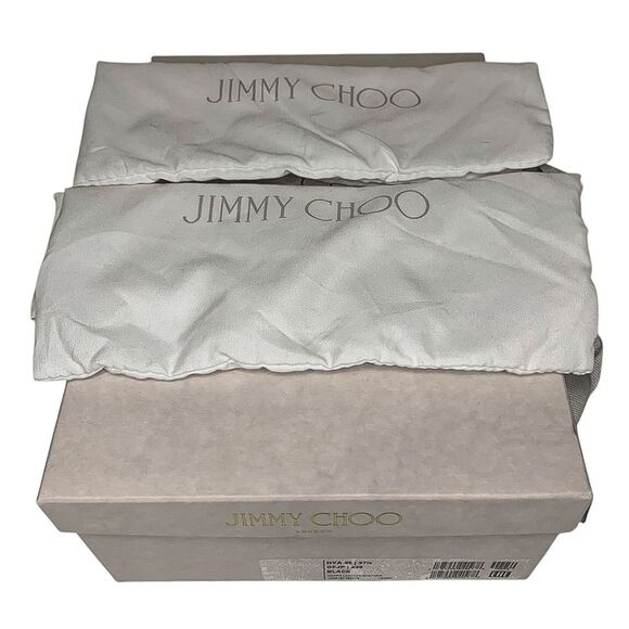 Jimmy Choo Hya 45 Pearl Stud Slingback Pump Black Leather Block Heel Size 37 - Picture 11 of 11